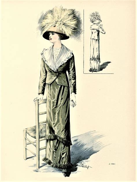 An Old Fashion Illustration Of A Woman In A Dress And Hat Standing Next