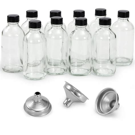 10 Pack 4 Oz Small Clear Glass Bottles With Lids And 3 Stainless Steel Funnels 120ml Boston