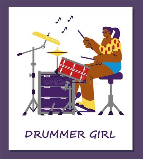 Drummer Girl Definition Simple Fun Drummer Poster Clipart Cartoon Style