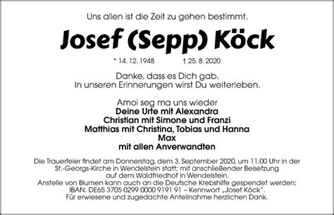 Traueranzeigen von Josef Köck trauer nn de