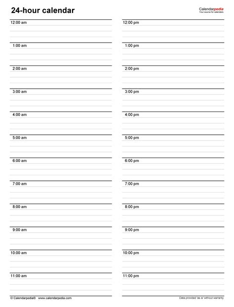 Hourly Calendars In Microsoft Excel Format Templates