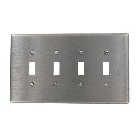 Leviton 4 Gang 4 Toggles Standard Size Wall Plate Stainless Steel 84112 40 The Home Depot