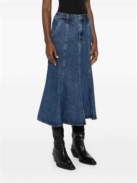 Self Portrait Flared Denim Midi Skirt Blue FARFETCH