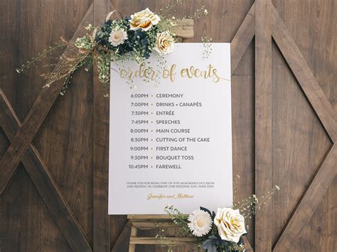 Wedding Timeline Order Of Events Sign Wedding Program Etsy