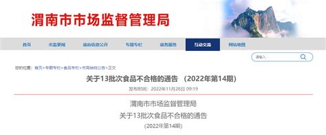 陕西省渭南市市场监管局关于13批次食品不合格的通告（2022年第14期） 中国质量新闻网