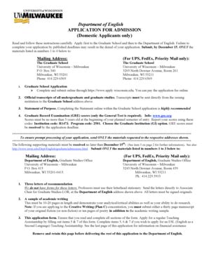 Fillable Online Www4 Uwm Department Of English APPLICATION FOR UW