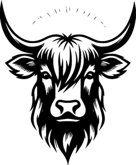 Premium Vector Highland Cow Black And White Vector Illustration