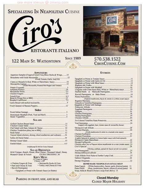 Online Menu Of Ciros Restaurant Watsontown Pennsylvania 17777 Zmenu