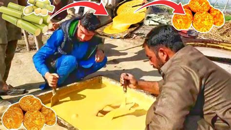 Traditional Jaggery Making Process From Sugarcane Juice Village Style