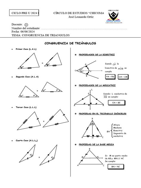 Problemas De Congruencia De Triangulos Para Cuarto De Secundaria Pdf Triángulo Geometría