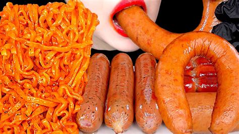 Asmr Mukbang Spicy Carbo Fire Noodles Sausages