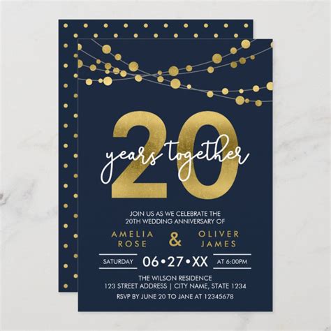 Blue Elegant Lights 20th Wedding Anniversary Invitation Zazzle