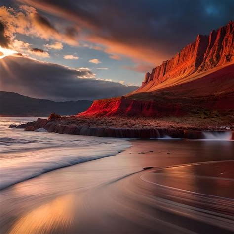 Premium Ai Image Ocean And Mountains
