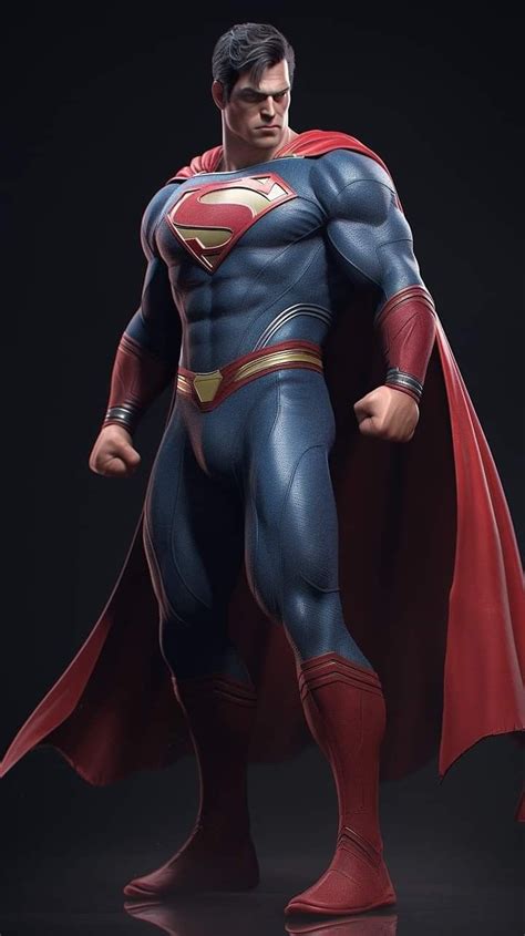 A Man Dressed As Superman Standing In Front Of A Black Background