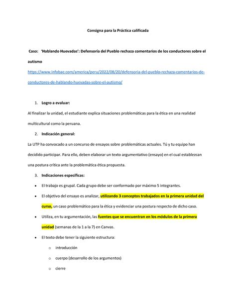 Consigna Pc Consigna Para La Pr Ctica Calificada Caso Hablando