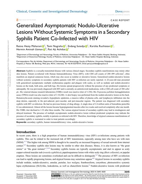 (PDF) Generalized Asymptomatic Nodulo-Ulcerative Lesions Without Systemic Symptoms in a ...