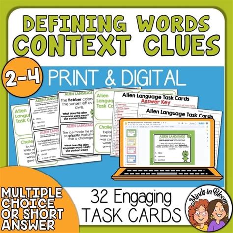 Context Clues Task Cards Defining Made Up Words With