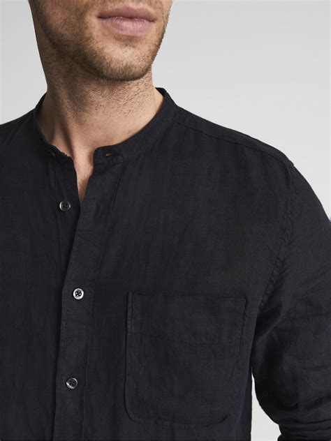 Reiss Ocean Linen Grandad Collar Shirt Reiss Australia