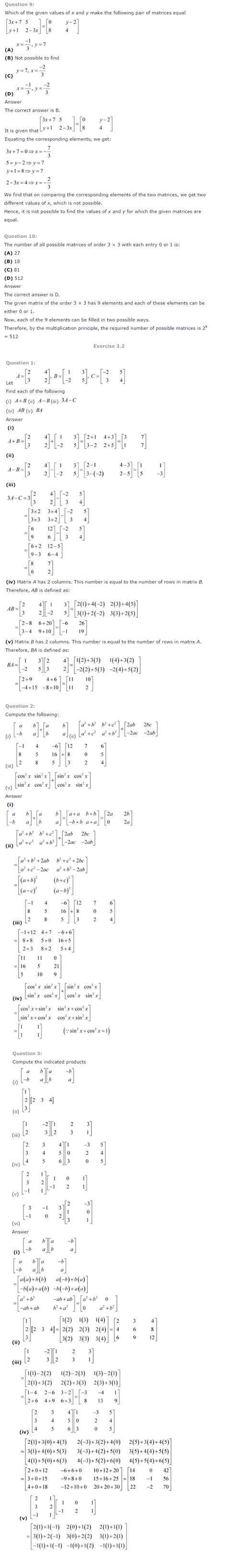 Ncert Solutions For Class Th Chapter Maths Chapter Matrices