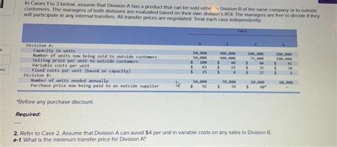 Solved In Cases To Below Assume That Division A Has A Chegg