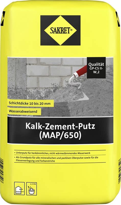 Sakret Kalk Zement Putz MAP 650 25 Kg Sack Grau 1 0 Mm Putz Zement