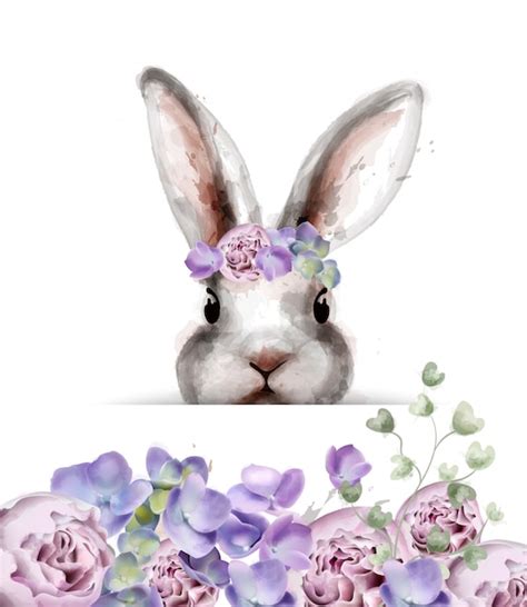 Aquarelle De Lapin Avec Fleurs T L Charger Des Vecteurs Premium