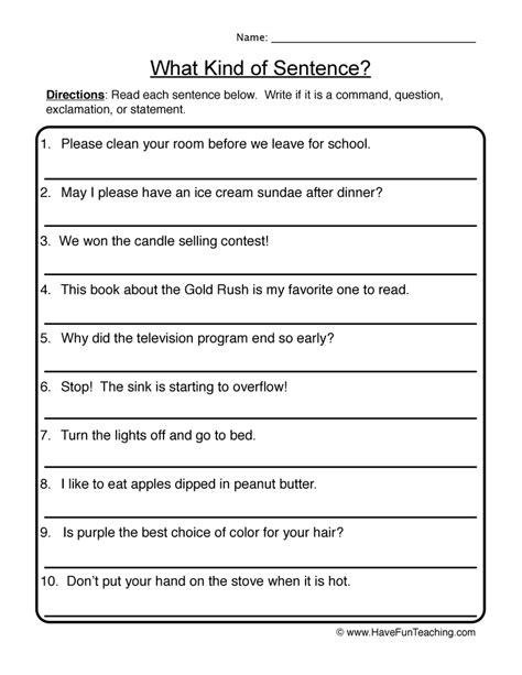 Sentence Worksheets Have Fun Teaching