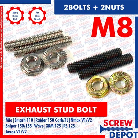 2SETS M8 Exhaust Stud Bolt Mio Smash Raider Carb Nmax Sniper Wave XRM