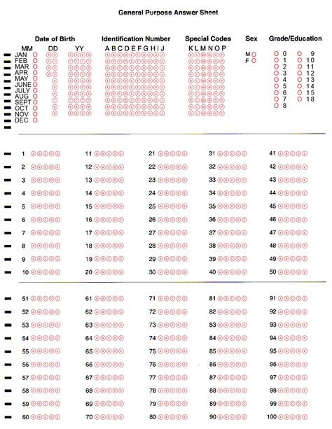 Printable Answer Sheets