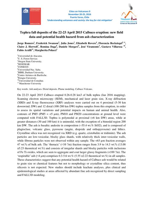 (PDF) Tephra fall deposits of the 22-23 April 2015 Calbuco eruption ...