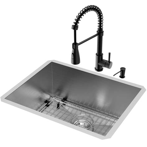 Vigo All In One Undermount Stainless Steel 23 In Single Bowl Kitchen Sink And Faucet Set