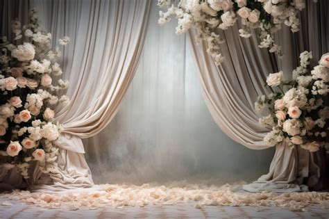 Premium AI Image | A wedding stage with flowers and a white curtain