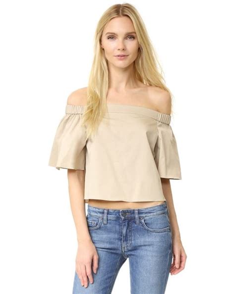 Tibi Off Shoulder Short Sleeve Blouse In Natural Lyst