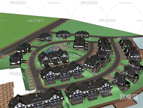 欧式别墅区规划免费su模型下载id10225070sketchup模型下载 欧模网