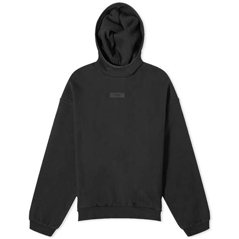 Fear Of God Essentials Mens Spring Tab Detail Hoodie In Jet Black Fear Of God Essentials