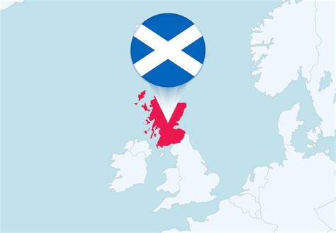 Europa Con El Mapa De Escocia Seleccionado Y El Icono De La Bandera De