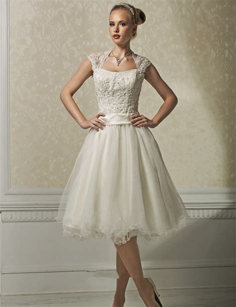 1950s Vintage Short Wedding Dresses Backless Cap Sleeve Lace Tulle Tea