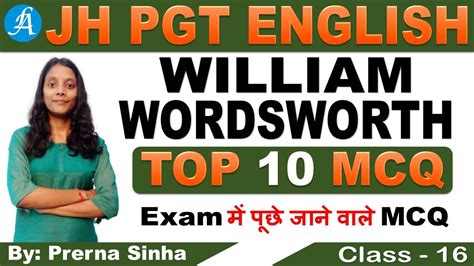 1 William Wordsworth Top 10 MCQ For JSSC TGT PGT English Literature