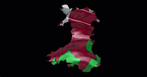 Wales Map Shape With Waving Flag Background Alpha Channel Outline Of