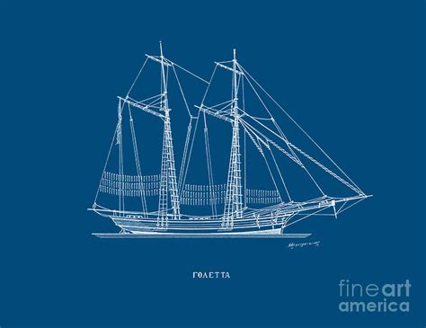 Goleta Traditional Greek Sailing Ship Blueprint Drawing By