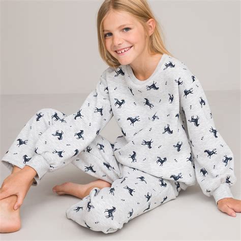 Unicorn Print Fleece Pyjamas In Cotton Mix Grey Marl La Redoute Collections La Redoute