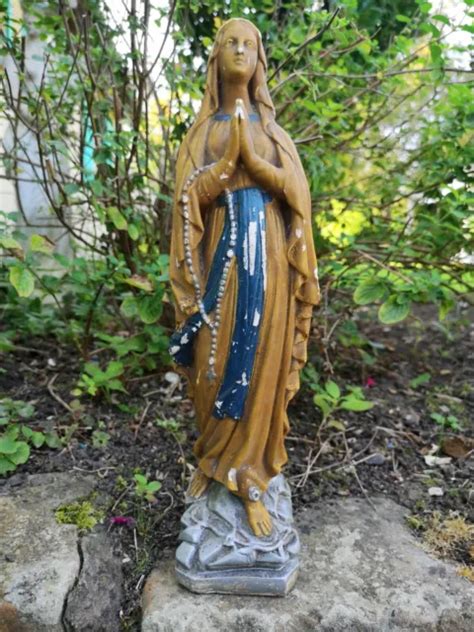 Magnifique Statue Religieuse Vierge De Notre Dame De Lourdes En Platre