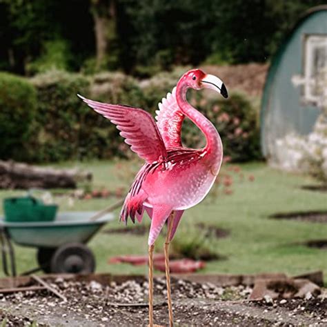 Natelf Garden Flamingo Statues And Sculptures Outdoor Metal Bird Yard Art Pink Flamingo Lawn