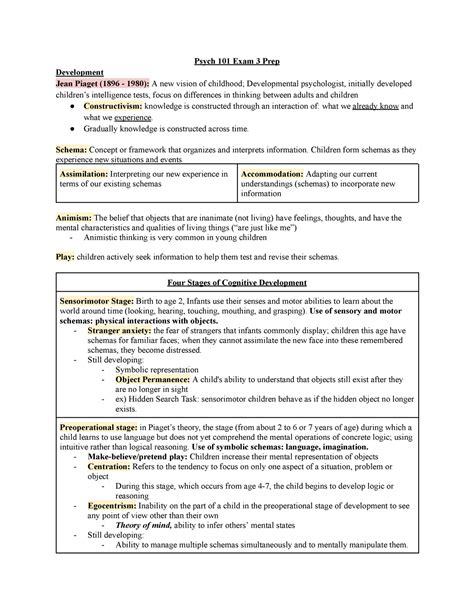 Psych Pt Notes Psych Exam Prep Development Jean Piaget