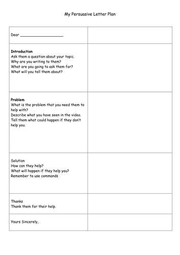 Persuasive Letter Plan Teaching Resources