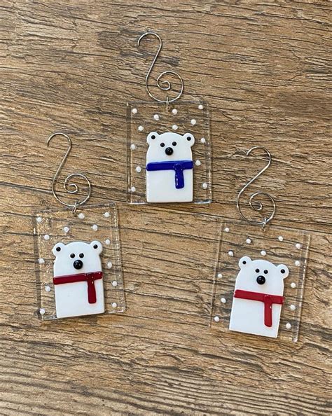 Fused Glass Polar Bear Ornament Etsy Fused Glass Ornaments Polar Bear Ornaments Glass