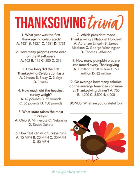 Thanksgiving Trivia Free Printable The Inspiration Board