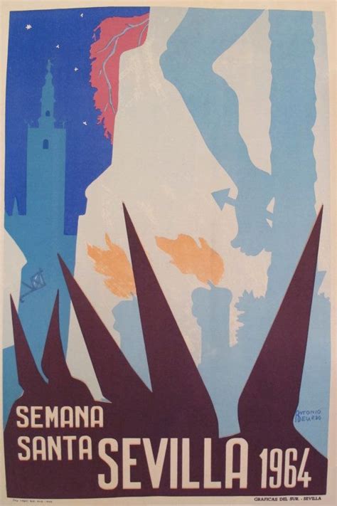 1964 Spanish Vintage Travel Poster Semana Santa Sevilla Antonio