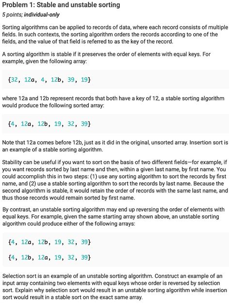 Solved Problem 1 Stable And Unstable Sorting 5 Points