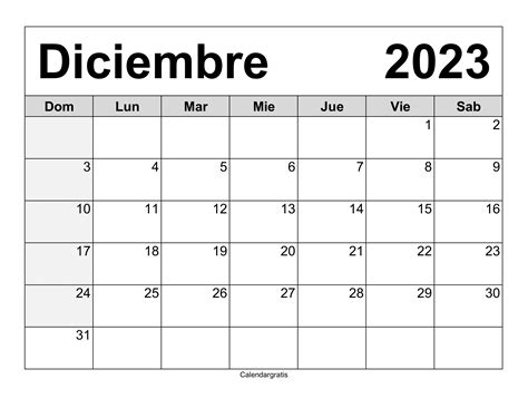 Calendario Diciembre Para Imprimir